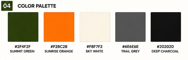 Colour palette board with five named brand colours