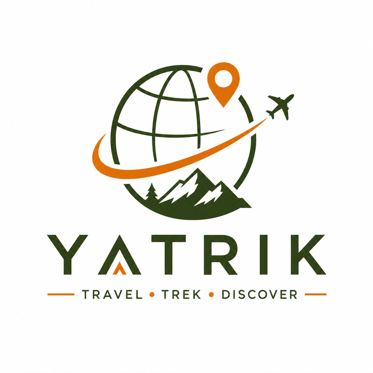 Alternate Yatrik logo concept: a globe with a location pin, flight path and mountain